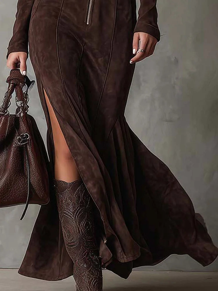 Almudena | Long Brown Maxi Dress with Belt
